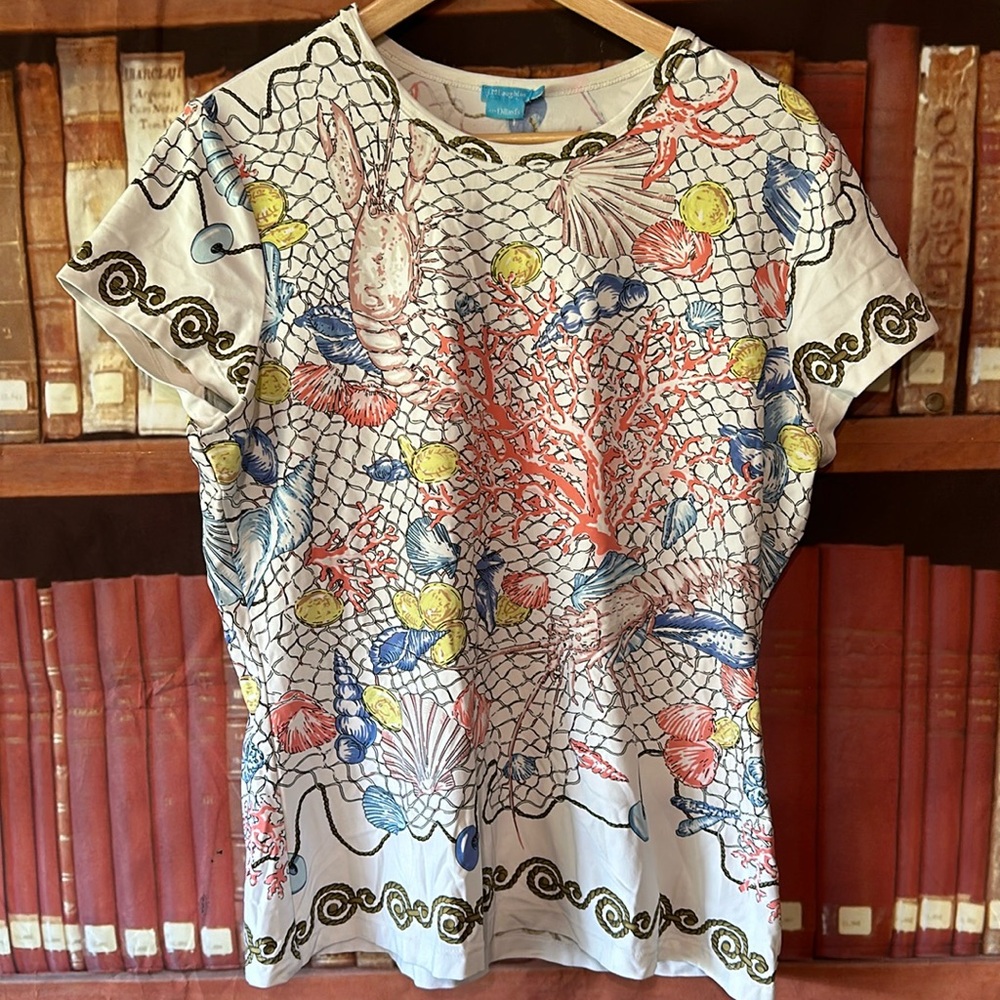 J McLaughlin for Dillards Coral Lobster Nautical Print Stretch Top XL